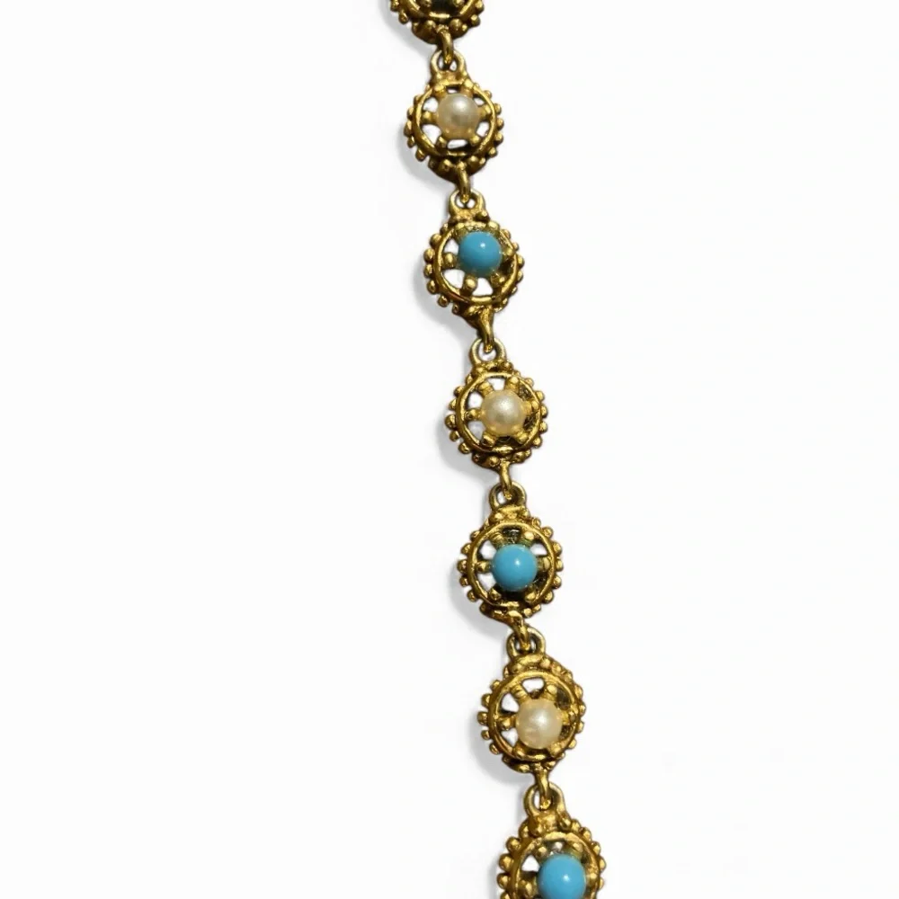 Vintage Goldette Bracelet 7” Blue Stone and Pearl Bracelet - Picture 4 of 8